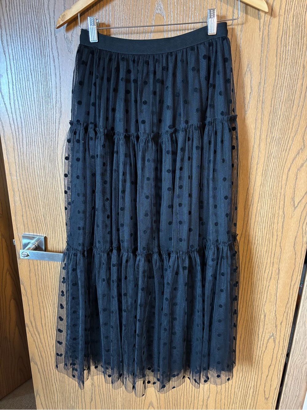 Amber Sky Women’s Black Polka Dot Tulle Tiered Maxi Skirt